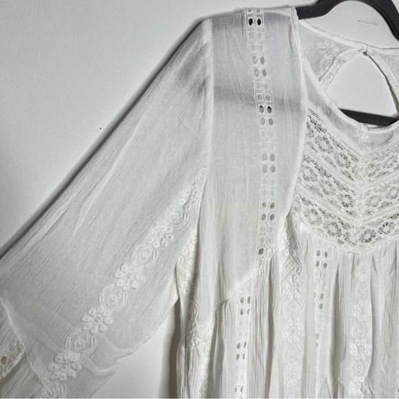 Free People Size Medium Ivory Kiss Kiss Tunic Boho Crochet Oversized Festival - Picture 4 of 16